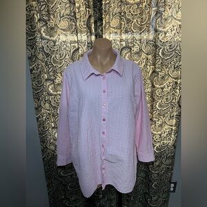 Joan Rivers Classics Collection Pink Seersucker Gingham Button Down 2XP